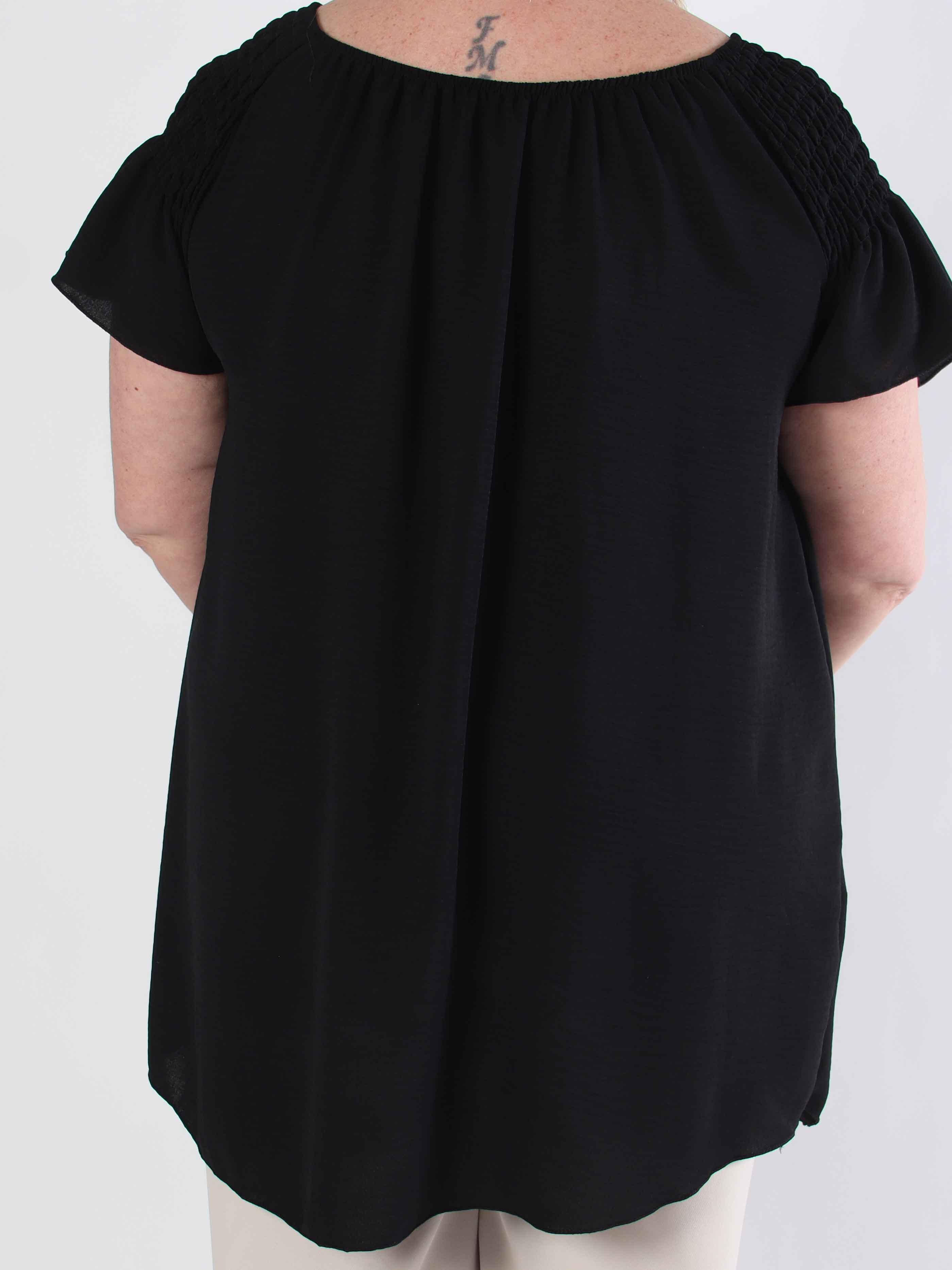 Esther - Plus size tunika med flæseærmer og elastik i udskæringen